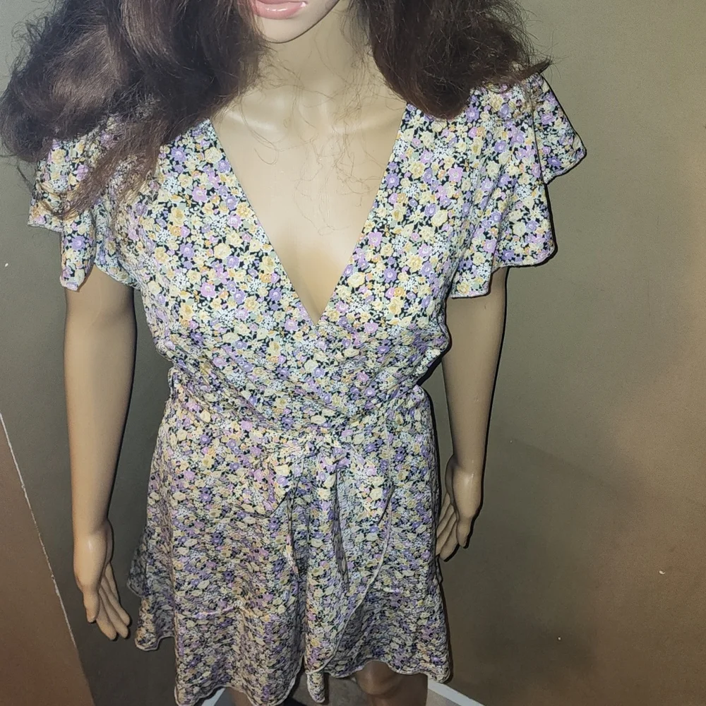 Ditsy Floral Wrap Belted Dress - Picture 1 of 9